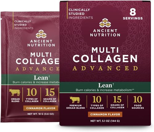 Ancient Nutrition Hydrolyzed Collagen Peptides Powder - Lean Protein with Probiotics & Vitamin C | Cinnamon Flavor, 8 Packets