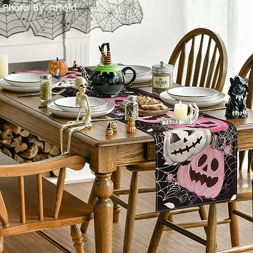 Halloween Table Runner 13x72 Inch Black Pink Polyester Home Party Decor