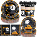 120-Piece Halloween Disposable Party Plates Napkins Cups Cutlery Set for Spooky Celebrations