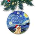 Christmas Ornament 2024 - Orange Cat in Hat with Blue Starry Background, 3 Inch Ceramic Keepsake