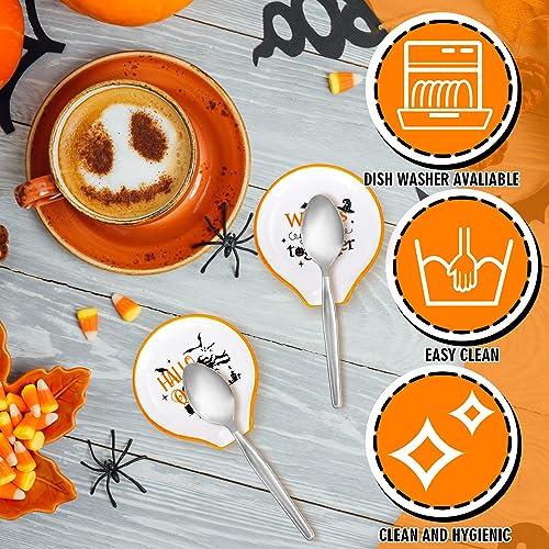 Halloween Ceramic Spoon Rest Set - Witch, Bat & Pumpkin Design, 2 Pack