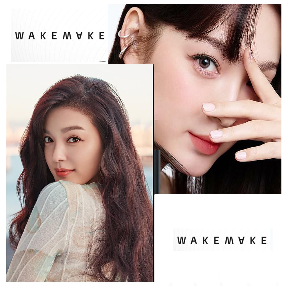 WAKEMAKE Real Ash Brush Eyeliner, Korean Makeup Liquid Eyeliner, Smudge-proof, Ultra-Fine Tip, Long Lasting Waterproof Liquid Eyeliner 0.04 OZ (Pack of 2) (02 ASH BROWN)