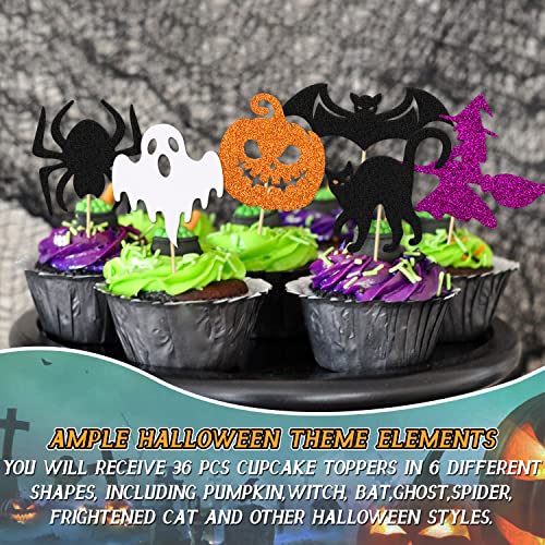 Halloween Cupcake Toppers Set - Ghost Pumpkin Witch Bat Spider Decorations for Kids & Parties