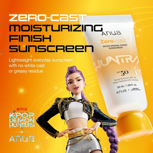 Anua Zero-Cast Moisturizing Sunscreen SPF 50 - Glow Natural Face Sunscreen with Hyaluronic Acid & Niacinamide | Oil-Free, 1.69 fl oz