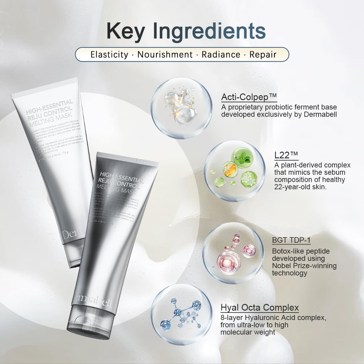 Dermabell Wrapping Mask Collagen Overnight Peel - Off Facial Mask, No Synthetic Resins,Hydrolyzed Collagen for Dry Dull Skin, with Probiotic Ferment 2.53 fl.oz