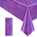 Purple Holographic Tablecloth 40x108 Inch - Shimmering Disposable Plastic Cover for Parties