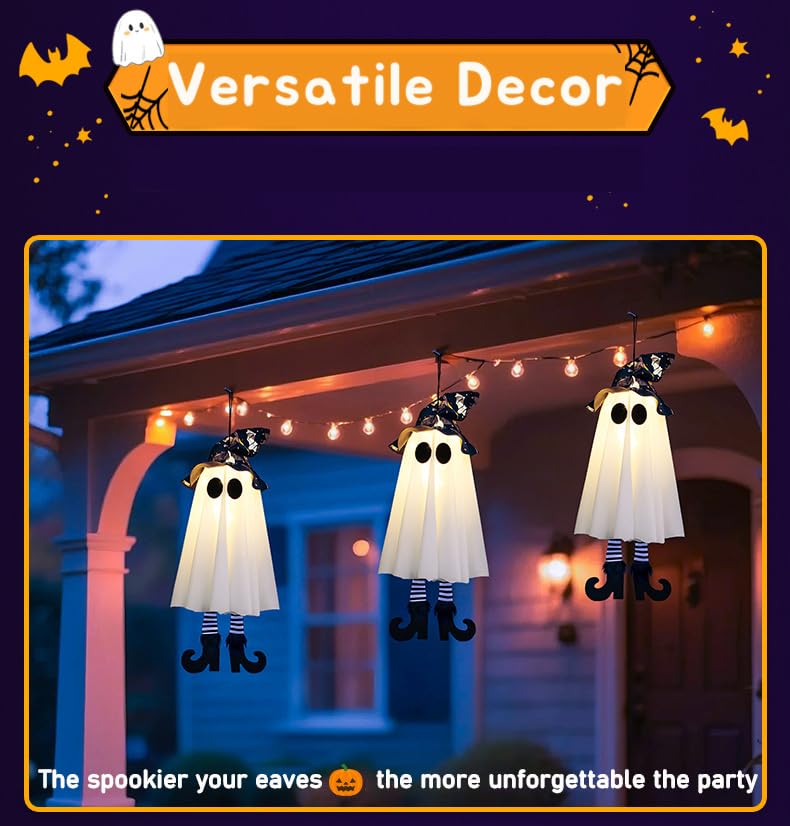 Halloween Hanging Ghost Decorations - Outdoor Spooky Ghosts with Glow-in-Dark Effects, 18 Inches, 2-Pack