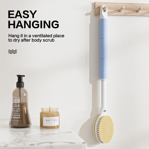 Shower Brush with Soft and Stiff Bristles,15"-23" Telescopic Long Adjustable Handle Dual-Sided Back Scrubber Bath Brush Body Exfoliator for Wet or Dry Brushing