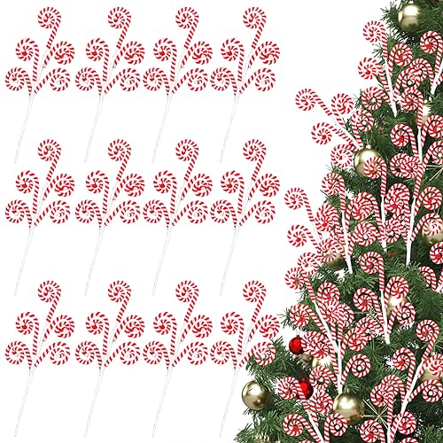 Candy Cane Christmas Tree Picks - Red & White 16-Inch Set of 12 - Holiday Decor