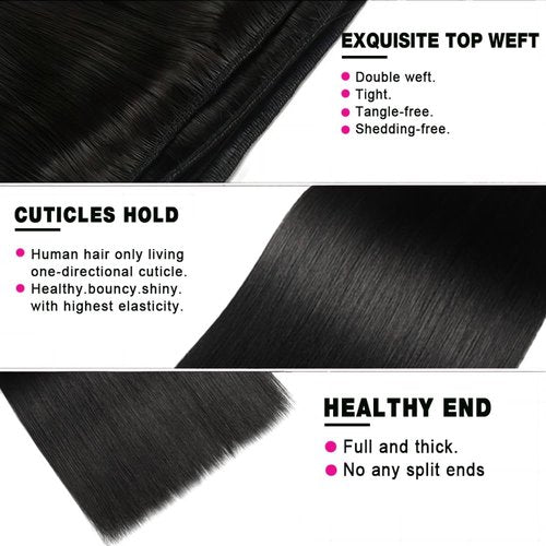 FMIDKOU 12A Straight Human Hair 8 10 12 Inch Human Hair bundles Unprocessed Brazilian Hair 3 Bundles Raw Human Hair Extensions Quick Weave Natural Color