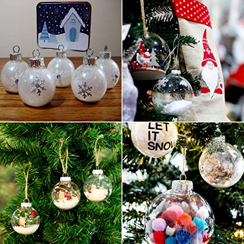 12 Pcs Clear DIY Fillable Christmas Ornaments 60mm Plastic Baubles for Holiday Decor