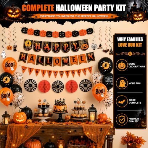 Halloween Party Decorations Set with Banners, Balloons & Garlands - Indoor Festive Decor