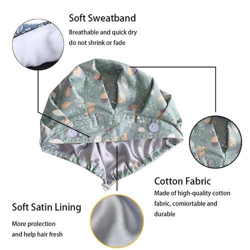 6PCS Bouffant Scrub Caps Women, Satin Lined Scrub Caps Women, Adjustable Surgical Cap for Womens, Nurse Cap with Button and Sweatband, Unisex Scrub Hats, One Size Multi Color