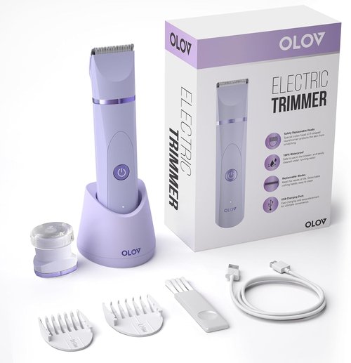 OLOV Electric Body Hair Trimmer - Versatile Wet/Dry Groomer for Men & Women - Replaceable Ceramic Blades, USB Rechargeable, Waterproof - Purple