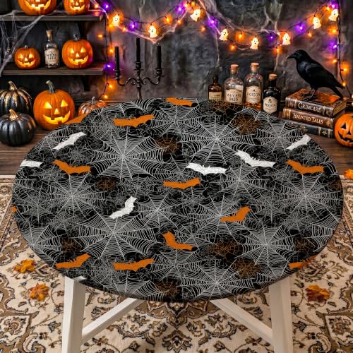 Halloween Round Fitted Tablecloth 54-60 Inch Waterproof Spooky Table Cover - Variation of THIS listing: Halloween-2 / 60"