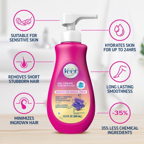 Veet Gel Hair Remover Cream, Sensitive Formula, 13.5 oz (Pack of 4)