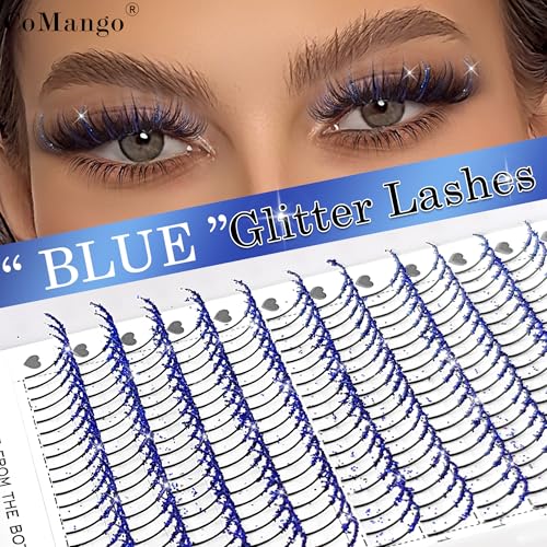 Glitter Lash Extensions Blue C-8-15mm Sparkle False Eyelashes Individual DIY 240pcs