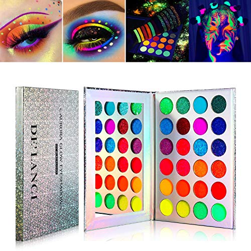 Neon Eyeshadow Palette Glow in the Dark UV Blacklight Makeup Kit - 24 Bright Colors