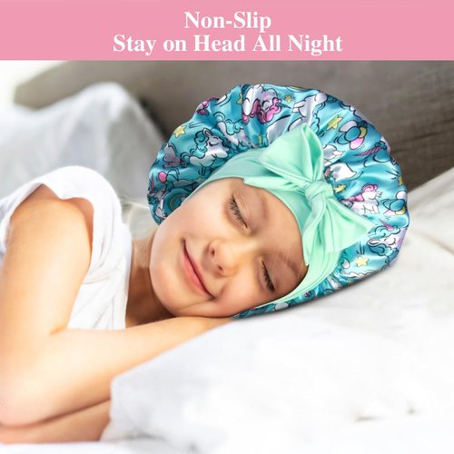 2+2 Satin Bonnets with Scrunchies for Kids, Cute Hair Bonnets for Girls Sleeping Curly Hair, E