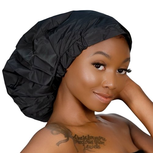 TTAT Shower Cap Jumbo Size for Men & Women With Afro, Long Dreadlocks, Locs, Box Braids, Coily, Voluminous & Long Hair, Waterproof, Washable, Reusable & Adjustable (Black)
