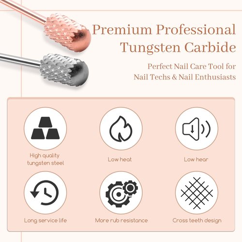 Nail Drill Bits, 2 Pcs Safety Nail Bits for Nail Drill, 3/32'' Tungsten Carbide Nail Drill Bit, Smooth Round Top Large Barrel Bits, Nail Supplies for Nail Tech to Remove Acrylic Nails (2XC)