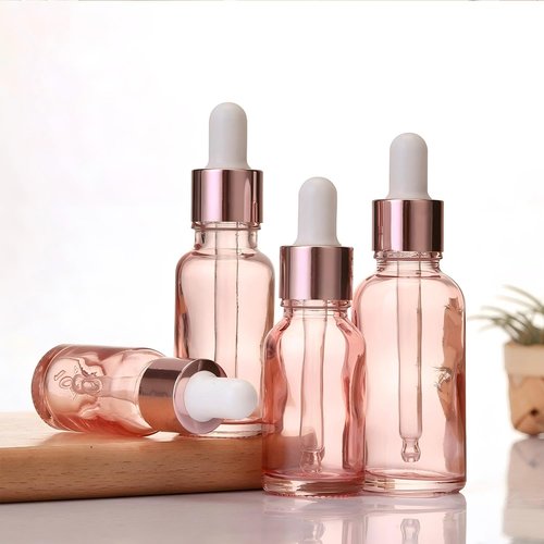 ROHIJALE 8Packs 1OZ/30ml Pink Glass Dropper Bottles For Essential Oils Glass Eye Dropper Bottle with Rosegold Top and Pipettes Pink Lab Dropping Dispenser Bottles For Travel Cuticle Massage Perfume