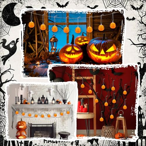 12 Pcs Fall Pumpkin Hanging Ornaments - Realistic Orange Decor Balls