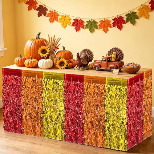 Fall Style Metallic Table Skirts Set - Thanksgiving Party Decorations, 4 Pack