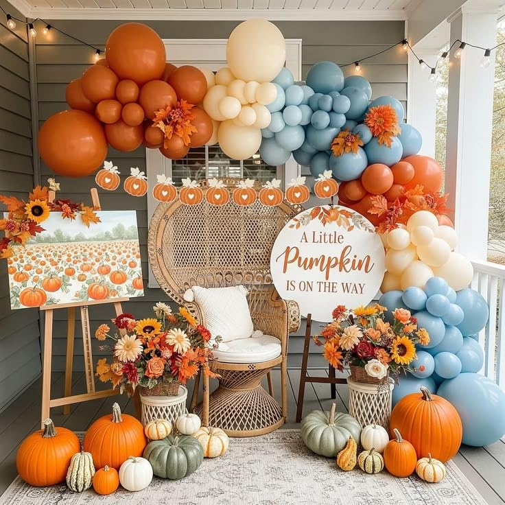 Fall Balloon Arch Kit - Burnt Orange Dusty Blue Gold Variation for Thanksgiving & Autumn Decor