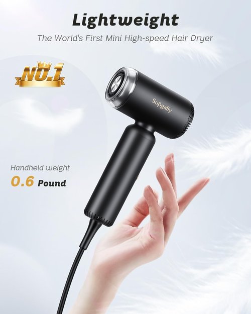 Skiennix Dual Voltage Travel Hair Dryer - Mini High-Speed Ionic Blow Dryer | Lightweight & Portable, Black