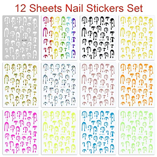 Halloween Nail Art Stickers - Bloody Decals, Fluorescent Water Drop Designs, 12 Sheets