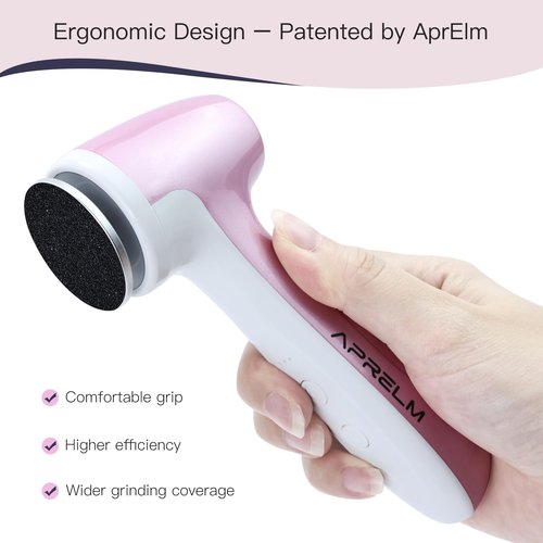 AprElm Rechargeable Electric Foot Callus Remover with 3-Sizes 120Pcs Sandpaper Discs, Professional 1000RPM 3-Speed Control Electric Foot File (E7 Pink)