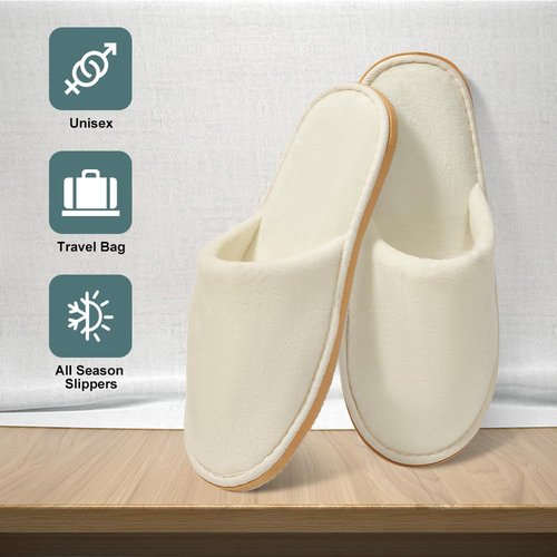 GONG GONG Non Slip Disposable Slippers, 6 Pairs, Washable, Reusable, Closed Toe, Crystal Velvet (Blue+Cream 6Pairs, Adult, Men, Large, Alpha, US Footwear Size System, Medium)