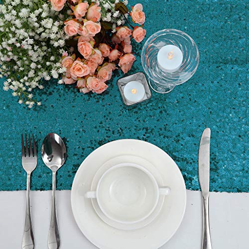 Teal Sequin Table Runner 12x108 Inch 5-Piece Set - Party & Wedding Decor
