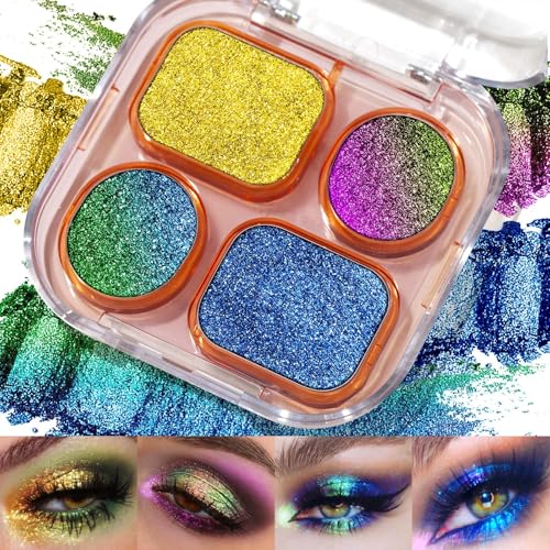 UCANBE Multichrome Chameleon Eyeshadow Palette - 4 Color Holographic Metallic Glitter