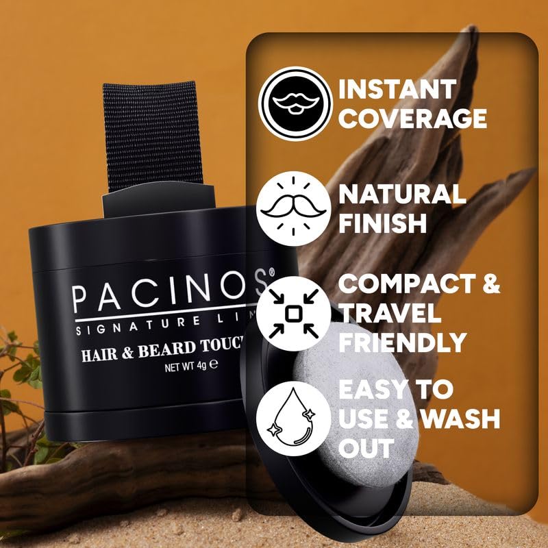 Pacinos Instant Hair & Beard Touch Up Black - Mess-Free, Sweat Resistant
