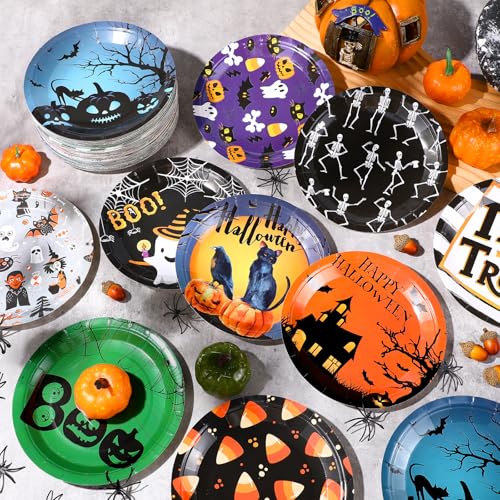 Halloween Paper Plates 120 Pack - 7 Inch Spider Web & Ghost Disposable Dinnerware - Umigy