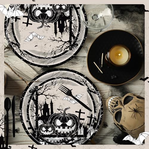 Halloween Skull Pumpkin Party Plate & Napkin Set for 24 Guests