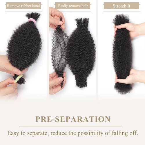 Spring Twist Hair Afro Kinkys Bulk Human Hair Bundles 12 Inch Pre-Separated Springy Afro Twist Hair Cuban Twist Crochet Hair Marley Twist Braiding Hair Dreadlock Extensions 4 Bundles 60g 1B