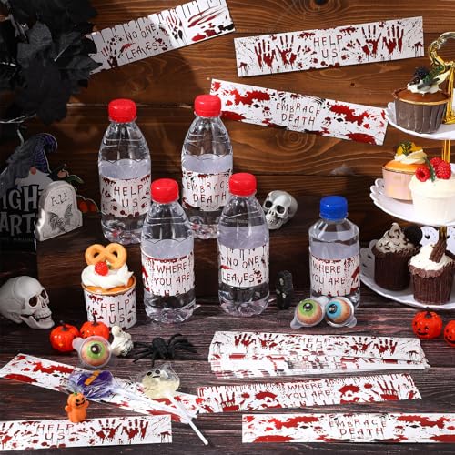 Halloween Bloody Handprint Water Bottle Labels Waterproof Party Decor Set - 48 Pcs