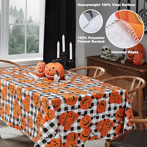 Halloween Jack O' Lantern Vinyl Tablecloth 60x84 Inch Rectangular - Rustic Fall Decor