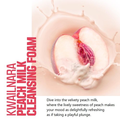 Kwailnara Peach Milk Facial Cleanser (4.06 Fl Oz) – Korean Face Wash for Clear & Glowing Skin | Milk Protein, Royal Jelly & Vitamin-Rich Peach Extract | Creamy Whipped Foam