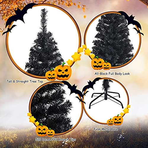 6FT Artificial Black Christmas Tree for Halloween Decorations - Slim & Full