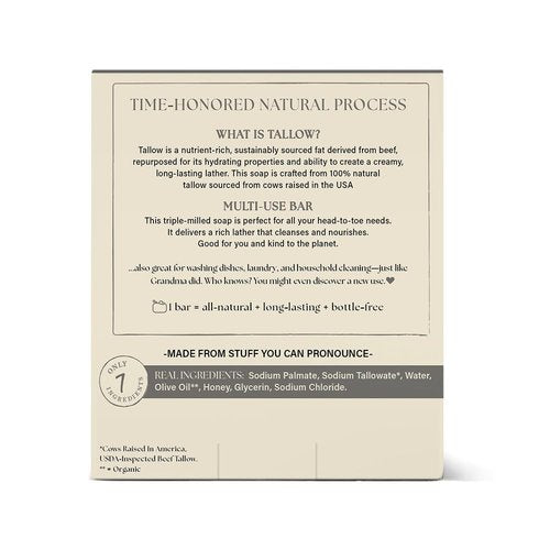 THE RUSTIC LANDS Fragrance Free Natural Tallow Soap Bars Set of 4 - Grass Fed Beef Tallow with Raw Honey & Olive Oil - USA Soap for Sensitive Skin, Moisturizing Bath & Body, 5oz Each