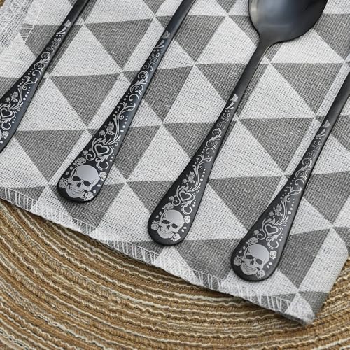 Skull Silverware Set for 4 - 20-Piece Gothic Flatware Cutlery with Skeleton Design