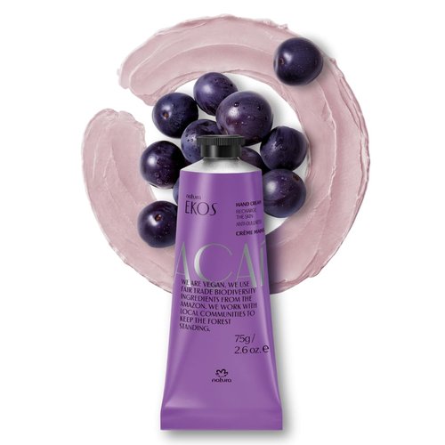 Natura Ekos Açaí Hand Cream - Anti-Dullness Moisturizer - Fast Absorbing Vegan Formula - 2.6oz (75g)