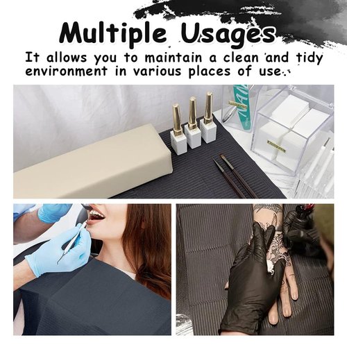 50Pcs Disposable Nail Art Table Mat, Black Foldable Nail Table Towels for Acrylic Nail Practice, 3 Ply Waterproof Tattoo Bibs Clean Pads Nail Table Cover Salon Manicure Supplies