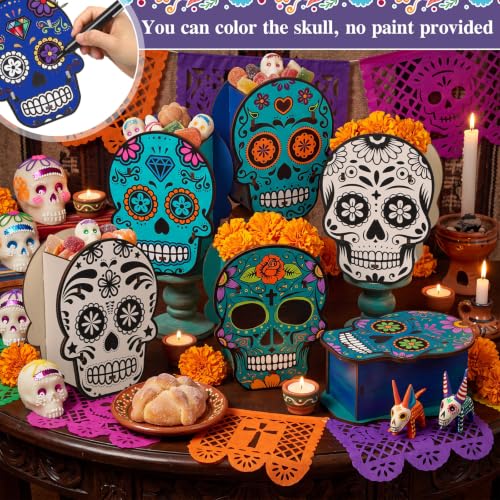 Day of the Dead Skull Decoration Wooden Boxes Set for Altar and Halloween