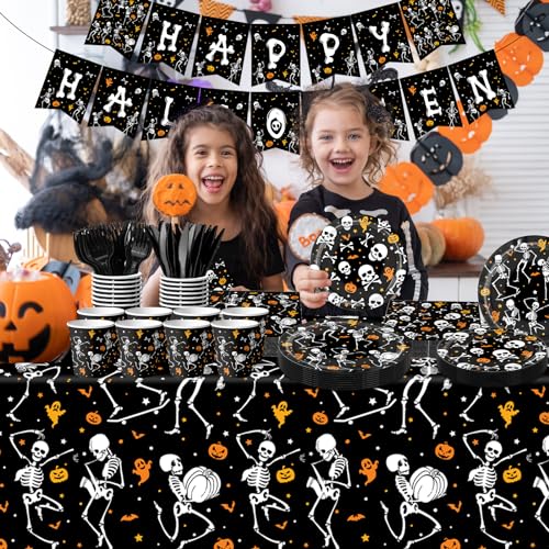 Halloween Party Supplies 142Pcs Skeleton Skeleton Tableware Set Plates Napkins