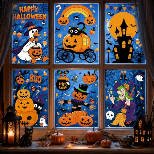 Halloween Window Clings Decor - 8 Large Electrostatic Stickers for Doors and Windows